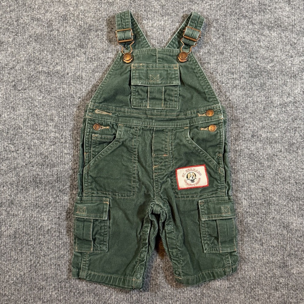 Vintage Gymboree 2004 Green Corduroy St. Bernard Cotton Overall Romper 3-6 Mon